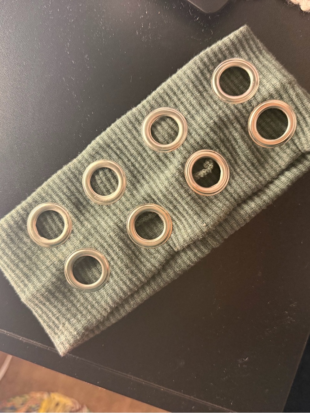 Women’s Olive Green Ribbed Headband with Silver Eyelets
